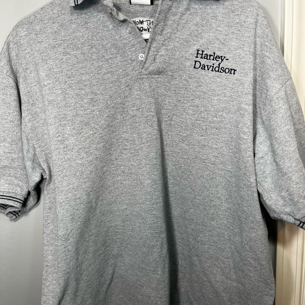 Harley Davidson Mens Shirt size Large Polo Gray Anchorage Alaska embroidered